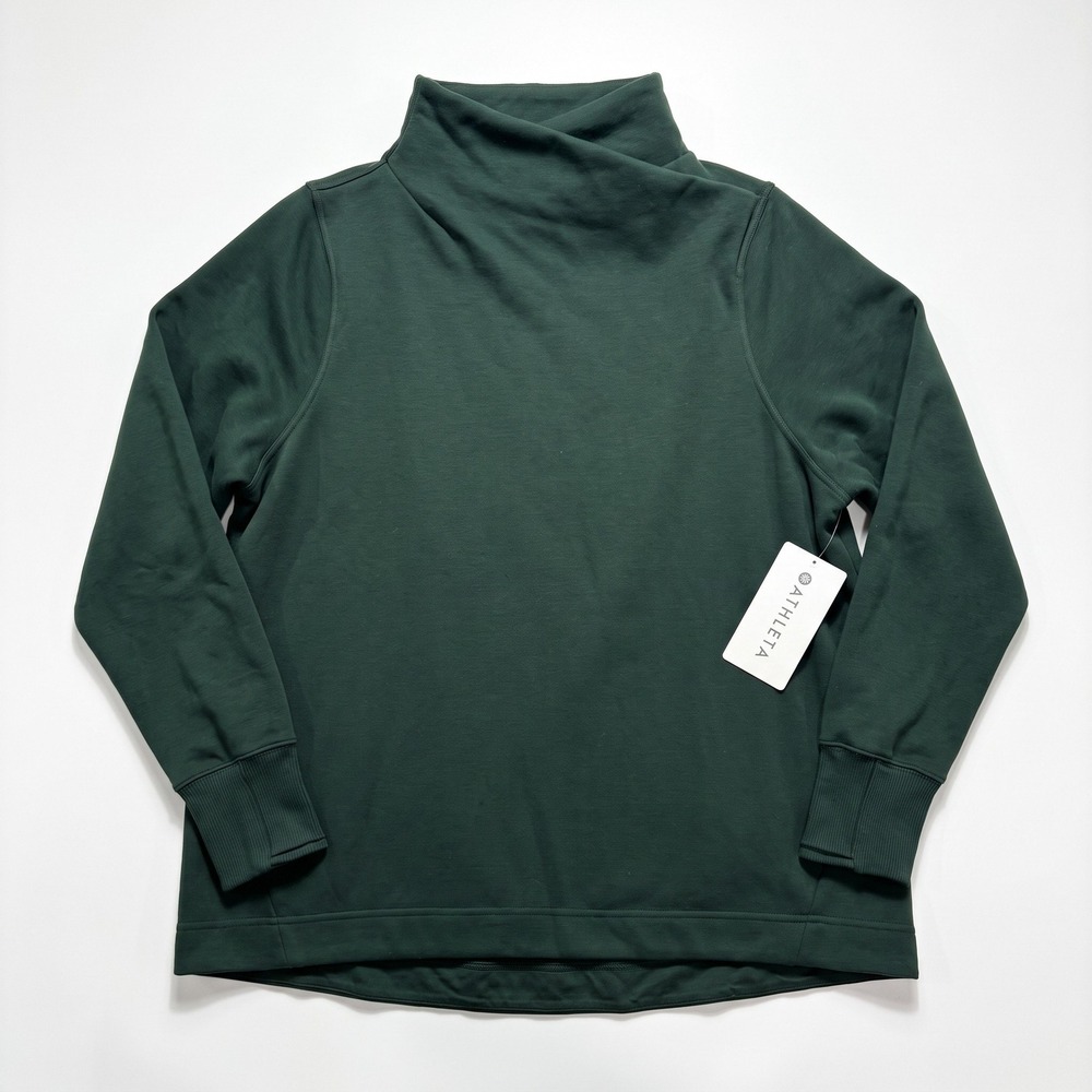 Athleta 1X Green Funnel Neck Sweatshirt Womens Athleisure Cozy Pullover NWT